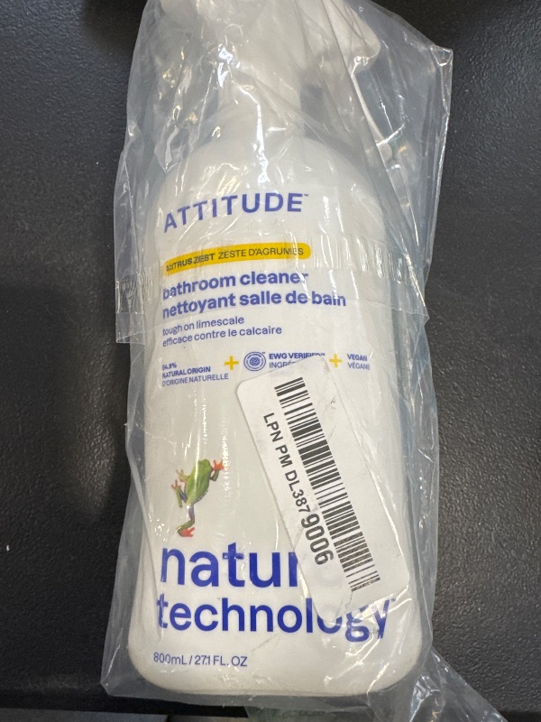 Photo 1 of ATTITUDE Bathroom Cleaner, EWG Verified, Plant- and Mineral-Based Ingredients, Vegan and Cruelty-Free Household Products, Citrus Zest, 27.1 Fl Oz
