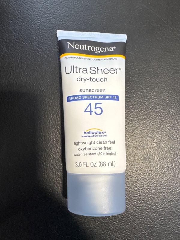 Photo 1 of Neutrogena Ultra Sheer Dry-Touch Sunscreen Lotion, Broad Spectrum SPF 45 UVA/UVB Protection, Lightweight Water Resistant Face & Body Sunscreen, Travel Size, 3 fl. Oz, 