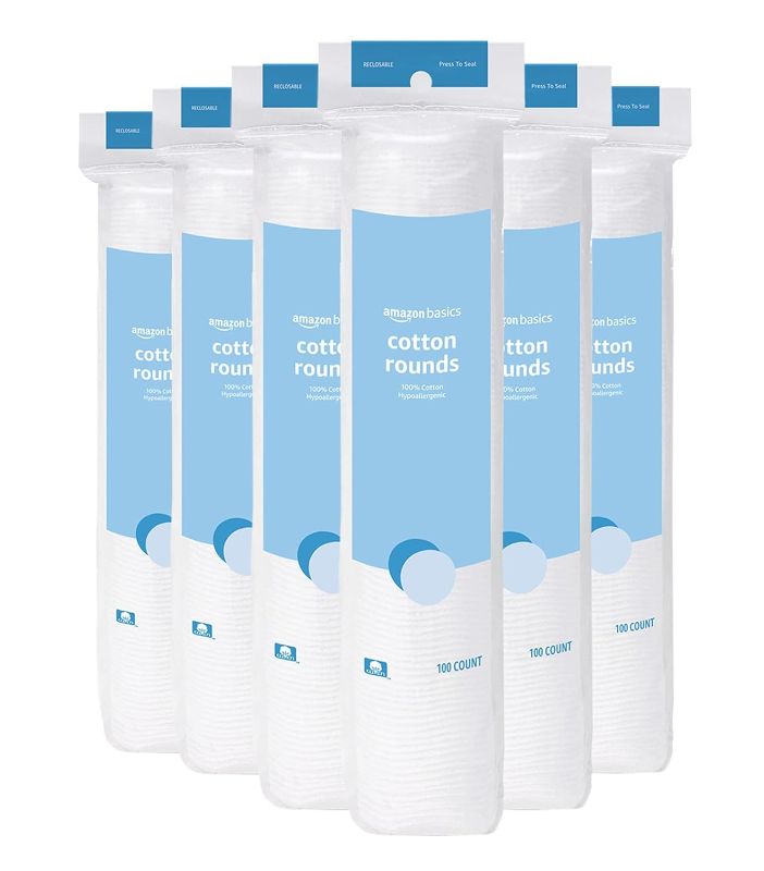 Photo 1 of Amazon Basics Hypoallergenic 100% Cotton Rounds, 600 Count (6 Packs of 100)
