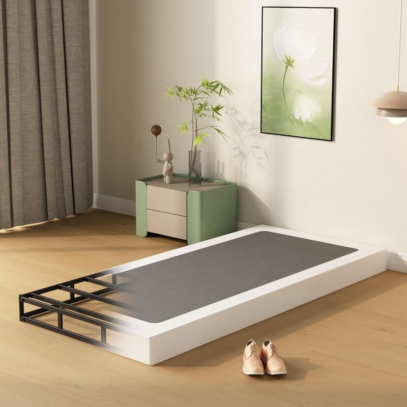 Photo 1 of 4 Inch Heavy Duty Twin Box Spring with Fabric Cover, No Noise Mattress Foundation, Strong Metal Frame