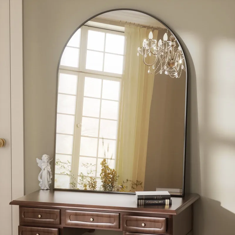 Photo 1 of BEAUTYPEAK 30"x 40" Bathroom Mirror Wall Vanity Arched Mirror, Black