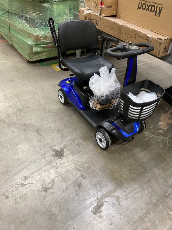 Photo 1 of 4 Wheel Mobility Scooter, Electric Power Mobile Wheelchair for Seniors Adult with Lights- Collapsible and Compact Duty Travel Scooter w/Basket Extended Battery Light Blue