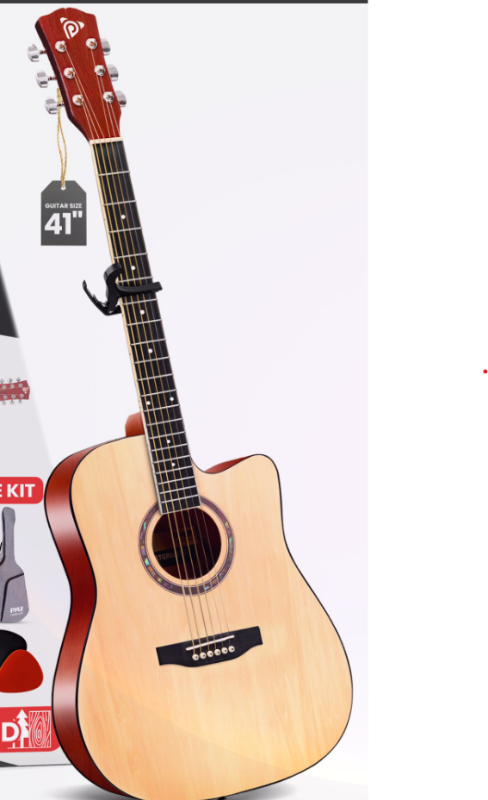 Photo 1 of ***DAMAGED*** Pyle Beginner Cutaway Acoustic Guitar Kit, 4/4 Full Size All Wood Dreadnought Stringed Instrument