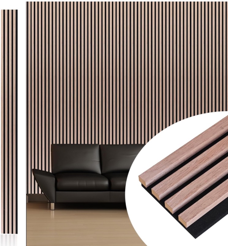 Photo 1 of NeatiEase Wood Wall Panels, 9 Feet Acoustic Slat Wall Panels for Interior Wall Decor and Noise Reduction, Decorative Slat Wall Paneling, Natural Walnut, 6-Piece