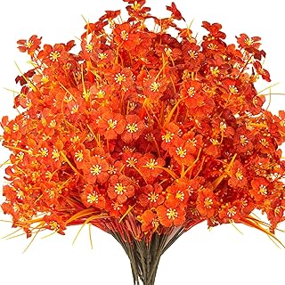 Photo 1 of 20 Bundles Artificial Fall Flowers Outdoor,No Fade Fake Plastic Flowers,Faux Autumn Plants for Indoor Outside Garden Porch Window Box Home Wedding (Fall Orange)
