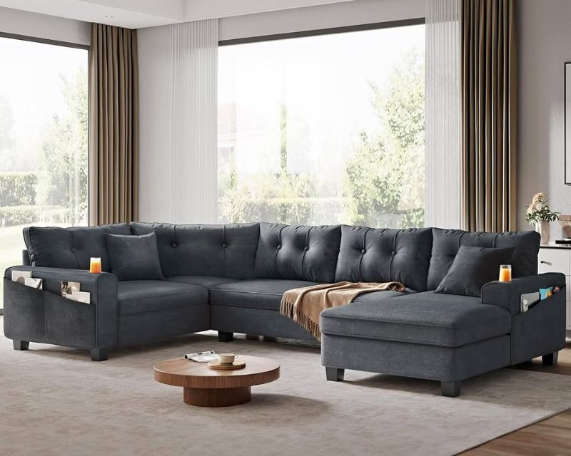 Photo 1 of U-Shaped Sofa with Cup Holders, Cat Scratch-Proof Fabric Sofa Couch
