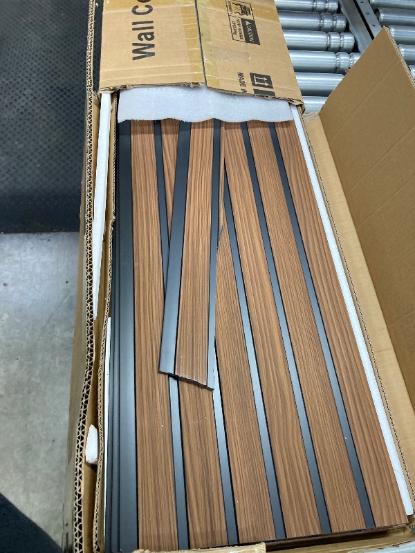 Photo 1 of Art3d 4-Pack Glue-On Six-Grid Wainscoting Panel for Interior Wall Decor - 104 x 12 Inch Polystyrene Ultralight Slim Slat Wall Panels for Living Room Bedroom, Rosewood