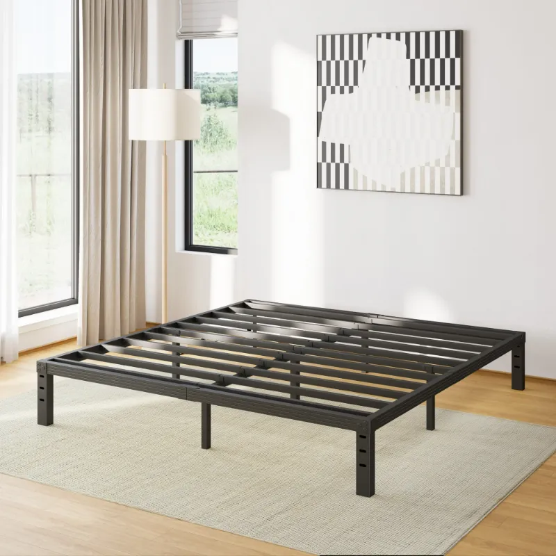 Photo 1 of COMASACH 12 inch Queen Bed Frame, Easy Assembly, No Box Spring Needed, Heavy Duty Metal Platform Queen Size, Noise Free, Black
