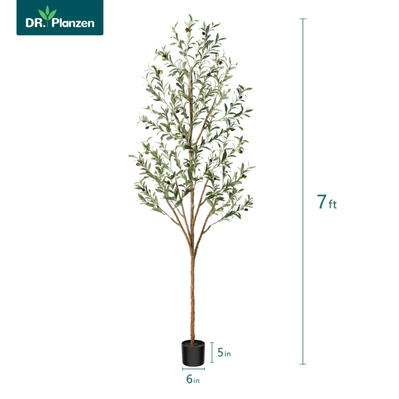 Photo 1 of 7 ft Artificial Olive Plants with Realistic Leaves and Natural Trunk, Silk Fake Olive Tree in Black Plastic Pot, Faux Olive Tree for Office Home
