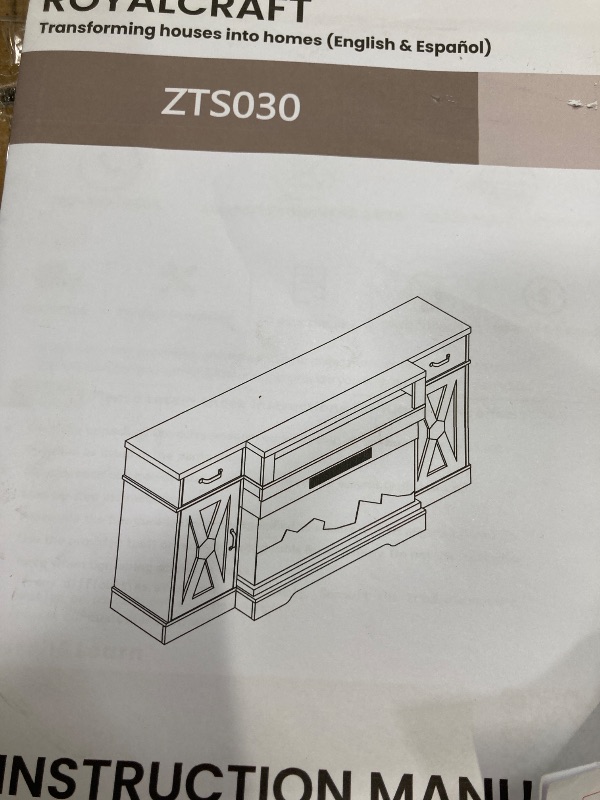 Photo 1 of ***PARTS ONLY***
OKD Farmhouse TV Stand with Fireplace, 70'' Entertainment Center Stand with 36" 3-Sided Glass Electric Fireplace for TVs Up to 80 in, with 2 Drawers & 2 Storage Cabinet for Living Room, Antique White