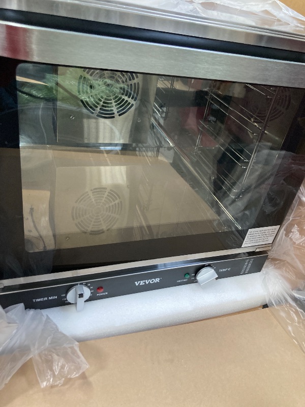 Photo 1 of ***ITEM IS NOT IN A BOX***VEVOR Commercial Convection Oven, 66L/60Qt, Half-Size Conventional Oven Countertop, 1800W 4-Tier Toaster w/ Front Glass Door, Electric Baking Oven w/ Trays Wire Racks Clip Gloves, 120V, ETL Listed
