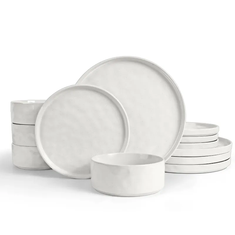 Photo 1 of  Dinnerware Sets, 12-Piece Stoneware Plates and Bowls Set, Dishes Set for 4, Elegant Ceramic Dinnerware for Home Restaurant - Speckled White