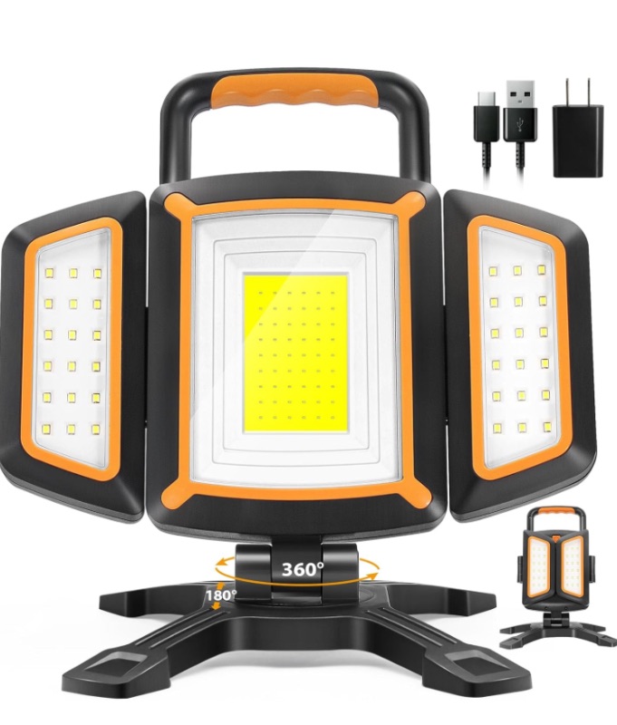 Photo 1 of 30W Rechargeable Work Light, 3000 Lumen Magnetic Work Light Battery Powered, Waterproof Portable Cordless Job Site Lighting for Construction Site, Workshop, Garage, Camping, and Car Repairing