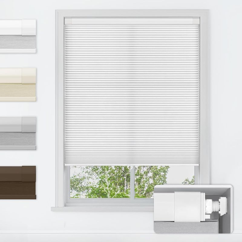 Photo 1 of 
Click to play video


LazBlinds No Tools No Drill Cordless Cellular Shades, Light Filtering Honeycomb Shades for Home, Thermal Insulation Blinds for Windows, 28" W x 36" H, White