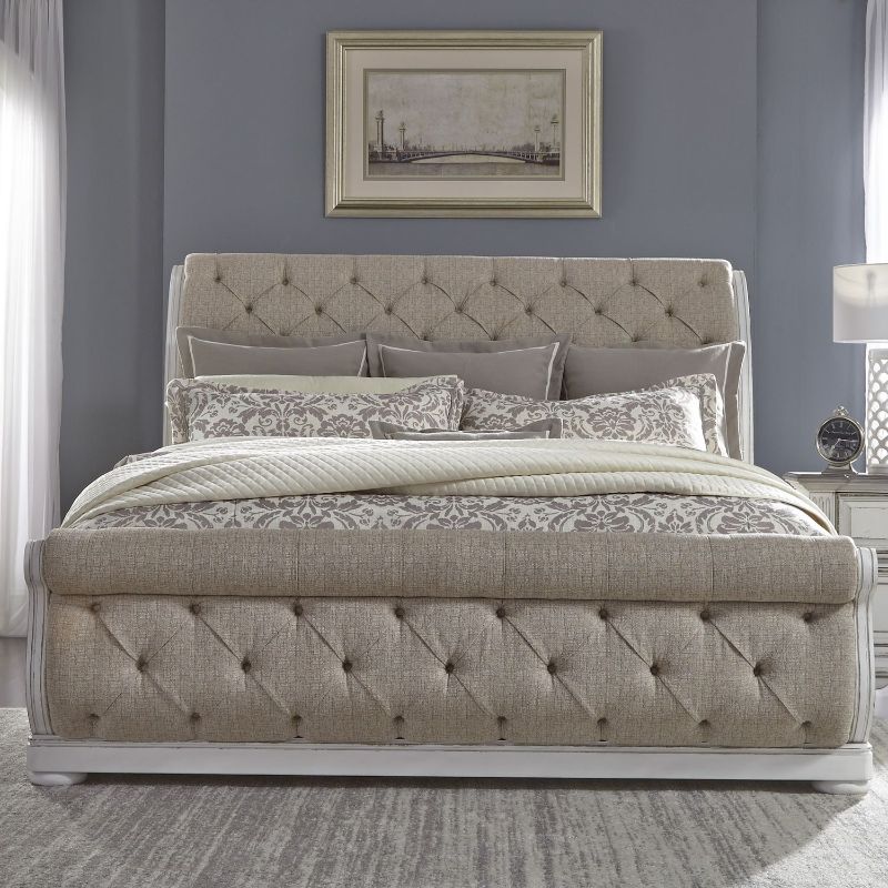 Photo 1 of King headboard Rubberwood Solids w/ White Oak and Birch Veneers Antique White & Weathered Brown 
 247 lbs
