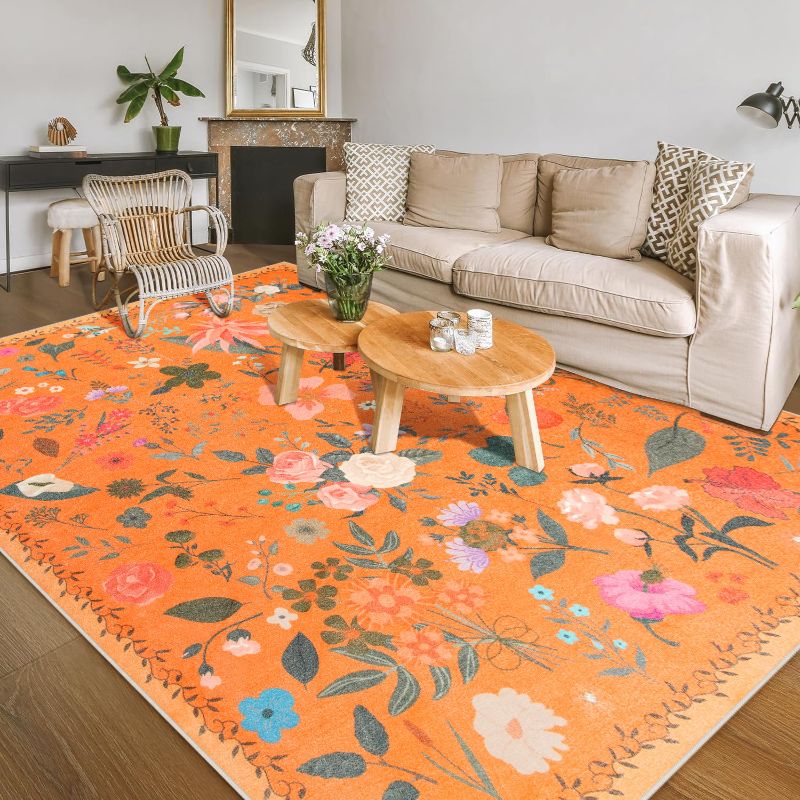 Photo 1 of Balacho Cozy Bohemian Style Floral Design Faux Wool Area Rug, 5' x 7', Orange

