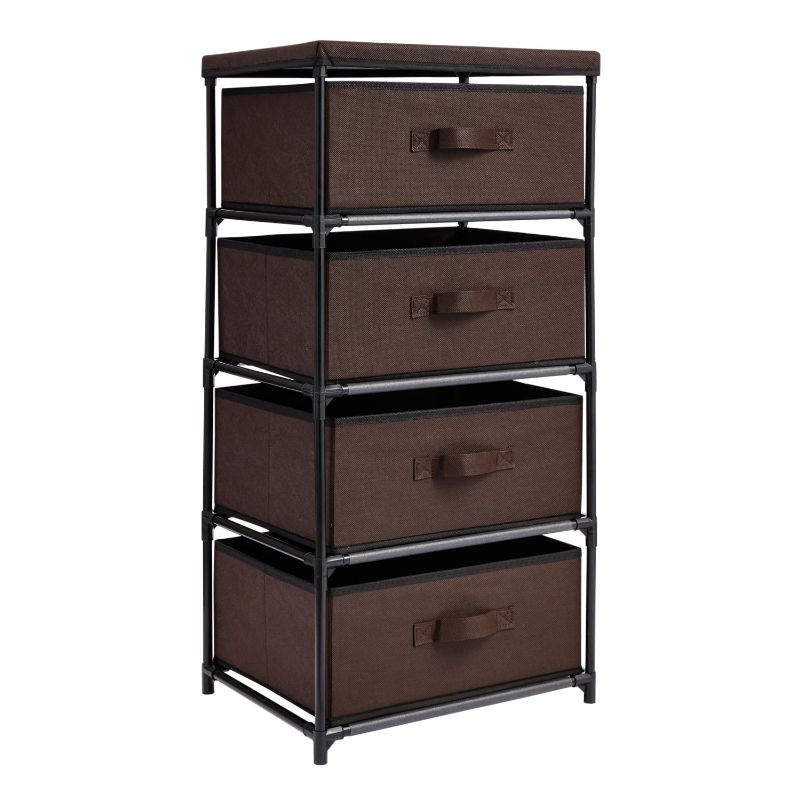 Photo 1 of 4-Tier Tall Closet Dresser with Drawers - Clothes Organizer and Small Fabric Storage for Bedroom (Dark Brown)

