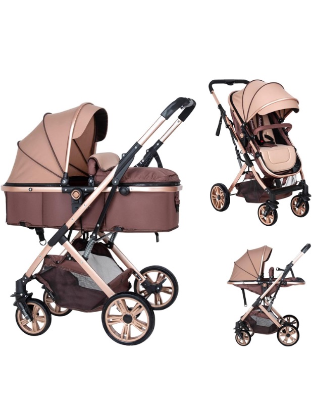 Photo 1 of Baby Stroller Newborn Foldable Pushchair with Adjustable Canopy Folding High Landscape Infant Carriage, Anti-Shock Toddler Pushchair