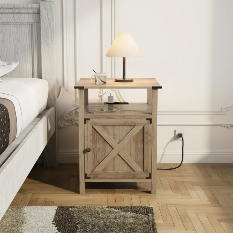 Photo 1 of Behost Nightstand for Bedroom Set of 2,Farmhouse Nightstand Bedside Table for Bedroom Furniture,Light Brown
