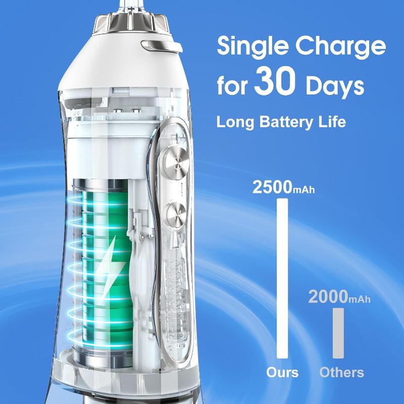 Photo 1 of 2ofloss Water Dental Flosser Portable Dental Oral Irrigator with 5 Modes, 6 Replaceable Jet Tips, Rechargeable IPX7 Waterproof Teeth Cleaner for Home and...