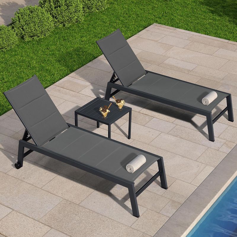 Photo 1 of *see notes*
PURPLE LEAF Outdoor Chaise Lounge Set of 2 Aluminum Patio Lounge Chair with Wheels and Side Table Pool Chaise Lounge Chair for Outdoor Backyard Poolside Grey