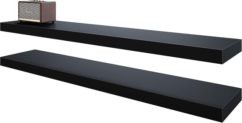 Photo 1 of *see notes*
BAMEOS Floating Shelves, Black Wall Mounted Wooden Shelves wile Brackets Set of 2,47 x 9