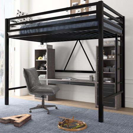 Photo 1 of Amolife Twin Size Heavy Duty Metal Loft Bed with Removable Stairs & Fullength Guardrail Black