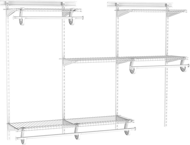 Photo 1 of ClosetMaid ShelfTrack Wire Closet Organizer System, Adjustable from 4 to 6 Ft., With Shelves, Clothes Rods, Hardware, Durable Steel, White