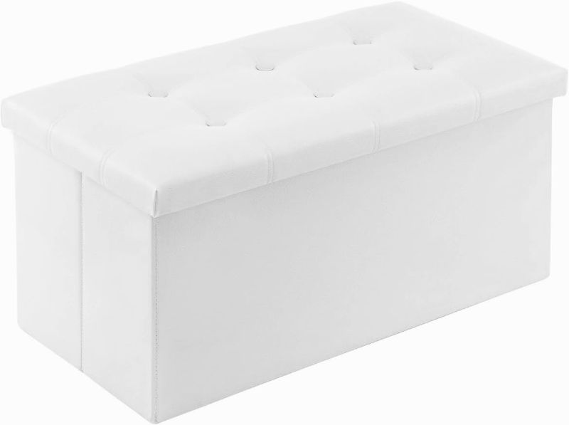 Photo 1 of 30 inches Storage Ottoman Bench, Ottoman with Storage for Living Room Bedroom, Bench Footrest Seat Couch Support 350lbs, Faux Leather Beige