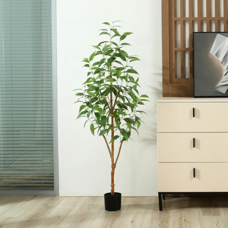 Photo 1 of 5FT Artificial Eucalyptus Plants with Realistic Leaves and Natural Trunk, Silk Fake Potted Tree with Wood Branches, Faux Tree for Office Home Decor
