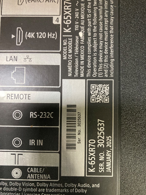 Photo 1 of Sony 65-Inch Mini LED QLED 4K Ultra HD TV BRAVIA 7 Smart Google TV with Dolby Vision HDR, Exclusive Ps5 Features, (K-65XR70) 2024 Model