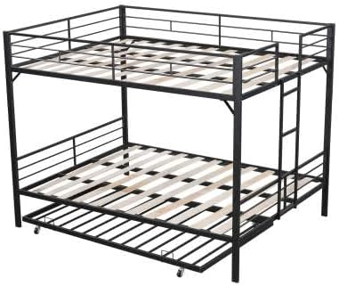 Photo 1 of ***PARTS ONLY***
Queen Over Queen Bunk Bed with Trundle, Heavy-Duty Metal Bunkbed with Ladders & Full-Guardrail for Kids/Teen/Adults, Noise-Free Wood Slats, Space Saving, No Box Spring Needed, Black
