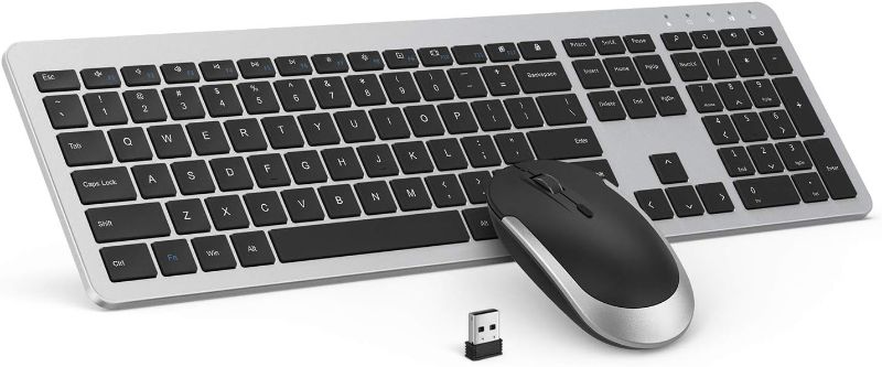 Photo 1 of ***MISSING MOUSE**Wireless Keyboard and Mouse Combo - seenda Full Size Slim Thin Wireless Keyboard Mouse with On/Off Switch on Both Keyboard and Mouse - (Black and Silver)