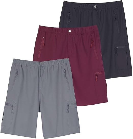 Photo 1 of ***ONLY THE BURGUNDY PAIR/MISSING OTHER 2**Real Essentials 2 & 3 Pack: Men's Hiking Cargo Shorts Fishing Outdoor Tactical Travel Camping Casual Golf 5 Zipper Pockets SIZE 3XL