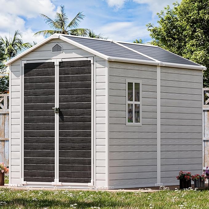 Photo 1 of ****BOX 1 of 4 ONLY/INCOMPLETE SET***SETOutdoor Storage Shed with Floor Included, 8x6 FT Waterproof Resin Sheds Kit with Window Lockable Door, Large Outside Plastic Storage Shelter for Backyard Garden Patio Lawn Tools, Gray