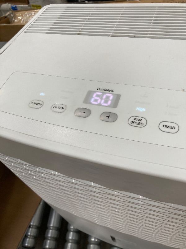 Photo 1 of  ***(NOT IN ORIGINAL BOX, BOX RIPPED/TORN, SOME SCUFFS/SCRATCHES, FRONT TOP FRAME CRACKED...SEE PHOTOS)***
Frigidaire 60-Pint Portable Dehumidifier with Built-In Pump for Large Rooms & Basements, Custom Humidity Control, Auto Shut Off, White   ***(NOT IN 