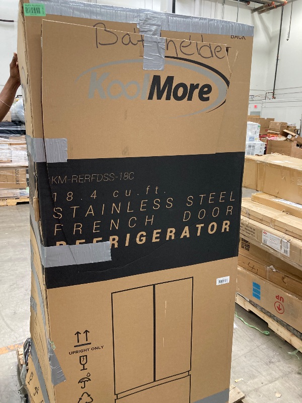 Photo 1 of **LARGE DENT ON BOTTOM DOOR-SEE PICS**KoolMore KM-RERFDSS-18C 30-Inch and 18.5 cu. ft. Counter Depth French Refrigerator with Three Doors and Deep Freezer in Stainless-Steel, Silver