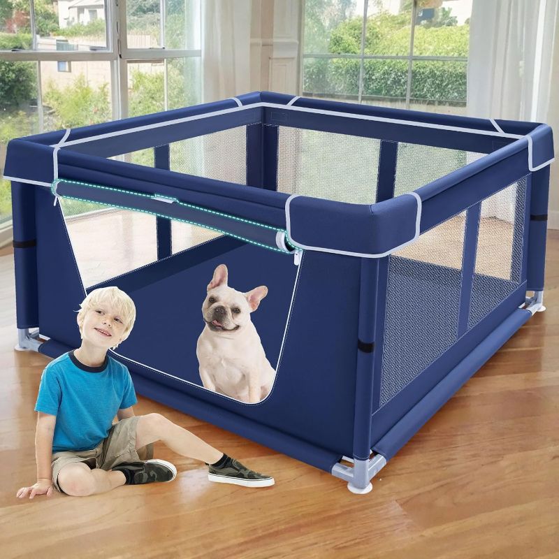 Photo 1 of 42x42x25.6 Inches Puppy Playpen with Gate, Dog Playpen for Puppies or Small Dogs, Dog Fence Pet Playpen for Indoor & Outdoor, Sturdy Safety Dog Pen with Thickened Fabric, High-Strength Nylon Wire Mesh