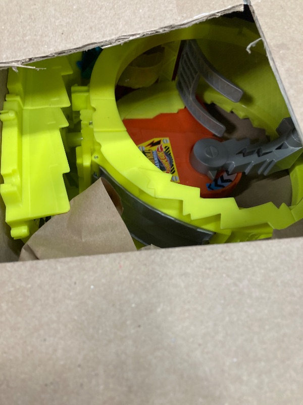 Photo 1 of ***PARTS ONLY, MISSING PIECES****Hot Wheels Monster Trucks Track Set & 2 Toy Trucks: Oversized Skelesaurus & 1:64 Scale Bone Shaker, Race & Chase Challenge with 2 Crushed Cars