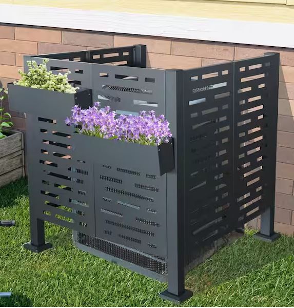 Photo 1 of 3.5 X 3.5 Ft. Air Conditioner Fence for Outdoor, Metal Privacy Fence Cover, 3-Fence Panels Steel