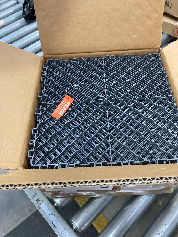 Photo 1 of VEVOR Interlocking Drainage Mat, 12” x 12” Modular Interlocking Cushion, 12 Pcs Splicing Drainage Mats, Non-Slip Gray PP Drainage Floor Tile and Shower Mat, for Garage, Garden, Kitchen & Outdoor