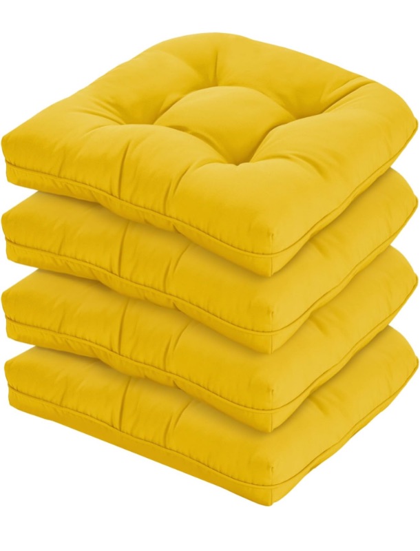 Photo 1 of 19x19 Outdoor Chair Cushions Set of 4, Wicker Patio Furniture Cushions with Tufted Buttons, Thick Outdoor Seat Cushions for Lawn Chairs, Overstuffed and Water Resistant, Yellow