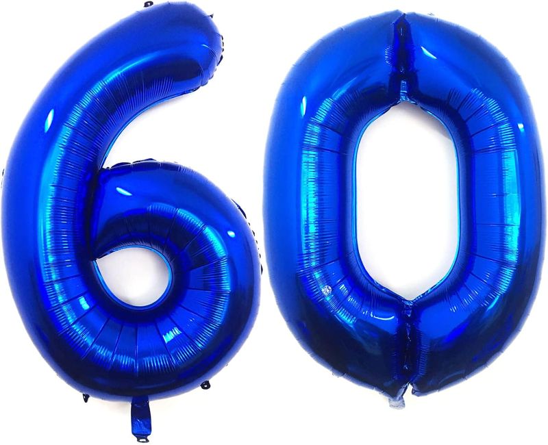 Photo 1 of 40 Inch Navy Blue 60 Number Balloons Giant Jumbo Huge 60 Foil Mylar Helium Number Digital Balloons Dark Blue Birthday Mylar Digital Balloons 60 Birthday Party 60th Anniversary Events Party Decorations