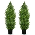 Photo 1 of 2 pcs Cedar Tree Artificial 4ft Potted Topiary Trees Artificial Outdoor Realistic Plants UV Resistant Fake Shrubs Cypress Trees Pot Porch Home Decor Housewarming Gift