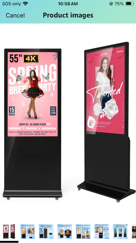 Photo 1 of 55 Inch 4K Digital Signage Display Kiosk, LCD Screen Indoor Floor Standing Advertising Displays, Android System Commercial Totem with Custom Service, Vertical Poster with Auto Media Player