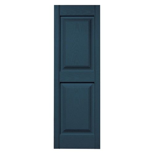 Photo 1 of 14.75 in. X 75 in. Raised Panel Vinyl Exterior Shutters Pair in Classic Blue