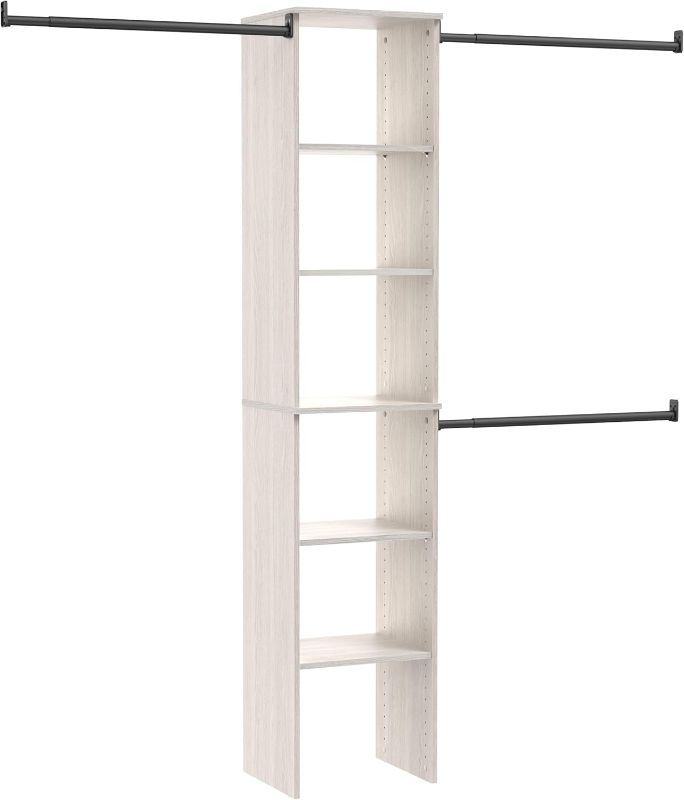 Photo 1 of ***see comment***ClosetMaid SuiteSymphony Wood Closet Organizer Kit with Tower, (3) Hang Rods, (5) Shelves (2-Adjustable), Fits Spaces 4-9 ft. Wide, White Timber