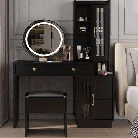 Photo 1 of ***PARTS ONLY***
Ktaxon Vanity Table with 3 Color Lighted Mirror Makeup Dressing Table with USB Charging Station Dresser Table for Women Black