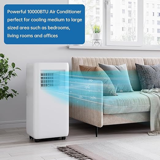 Photo 1 of 10000 BTU 4 - in - 1 Portable Air Conditioner: Cools 450 Sq.Ft Quietly. Dehumidifier, Fan, Sleep Mode. Remote & 24H Timer for Bedroom Comfort,WhiteI’m 