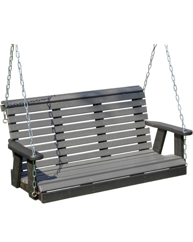 Photo 1 of 
Poly Lumber Wood 5FT Porch Swing Amish Craftsmandship Made in USA HDPE with No wood fibers and 1000 lbs Limit. Stainless Steel Hardware.Signature Rollback design for Patio Outdoor Backyard Garden Park